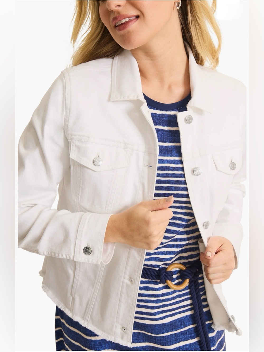 Tommy Bahama Ella Twill White Denim Jacket Stretch Cotton Blend Size M